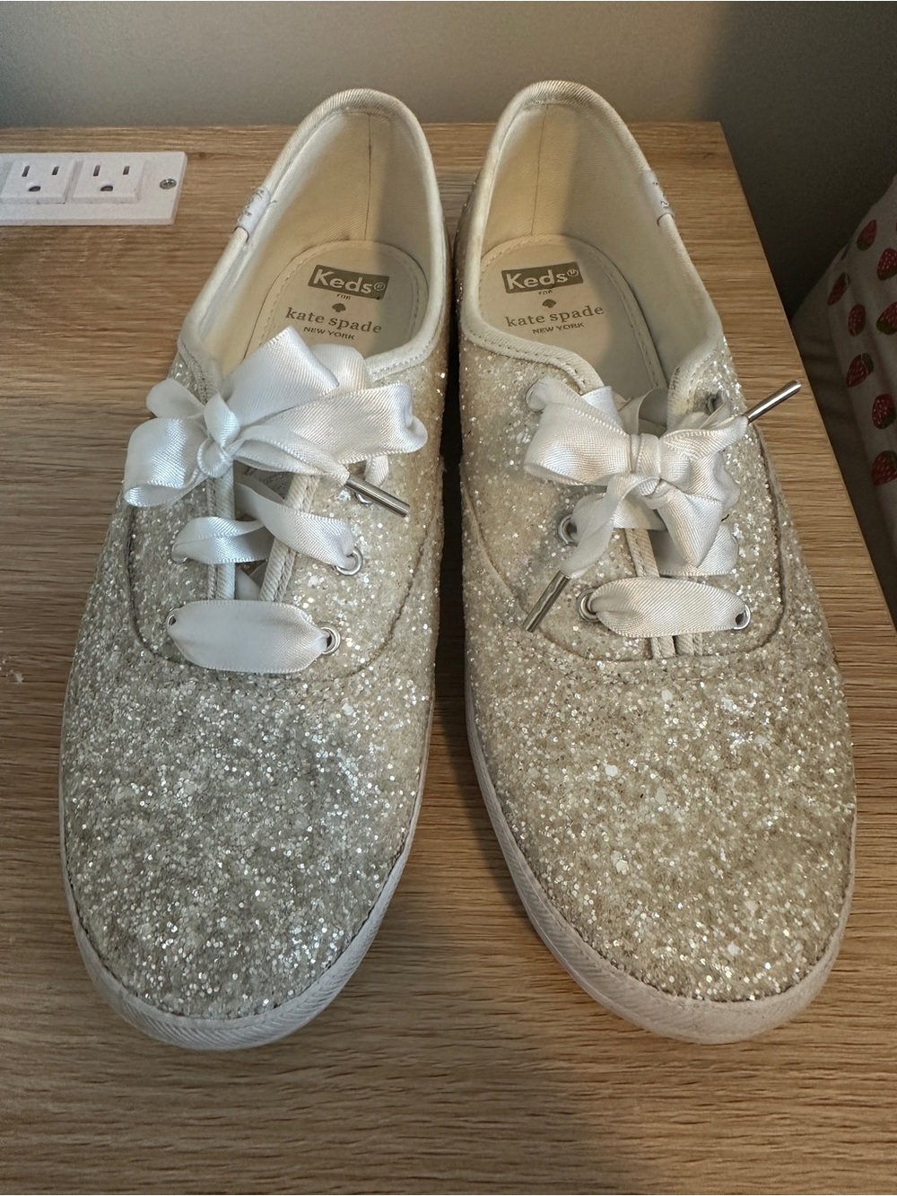 kate spade x keds white Glitter Ribbon laces Low-Top Sneakers